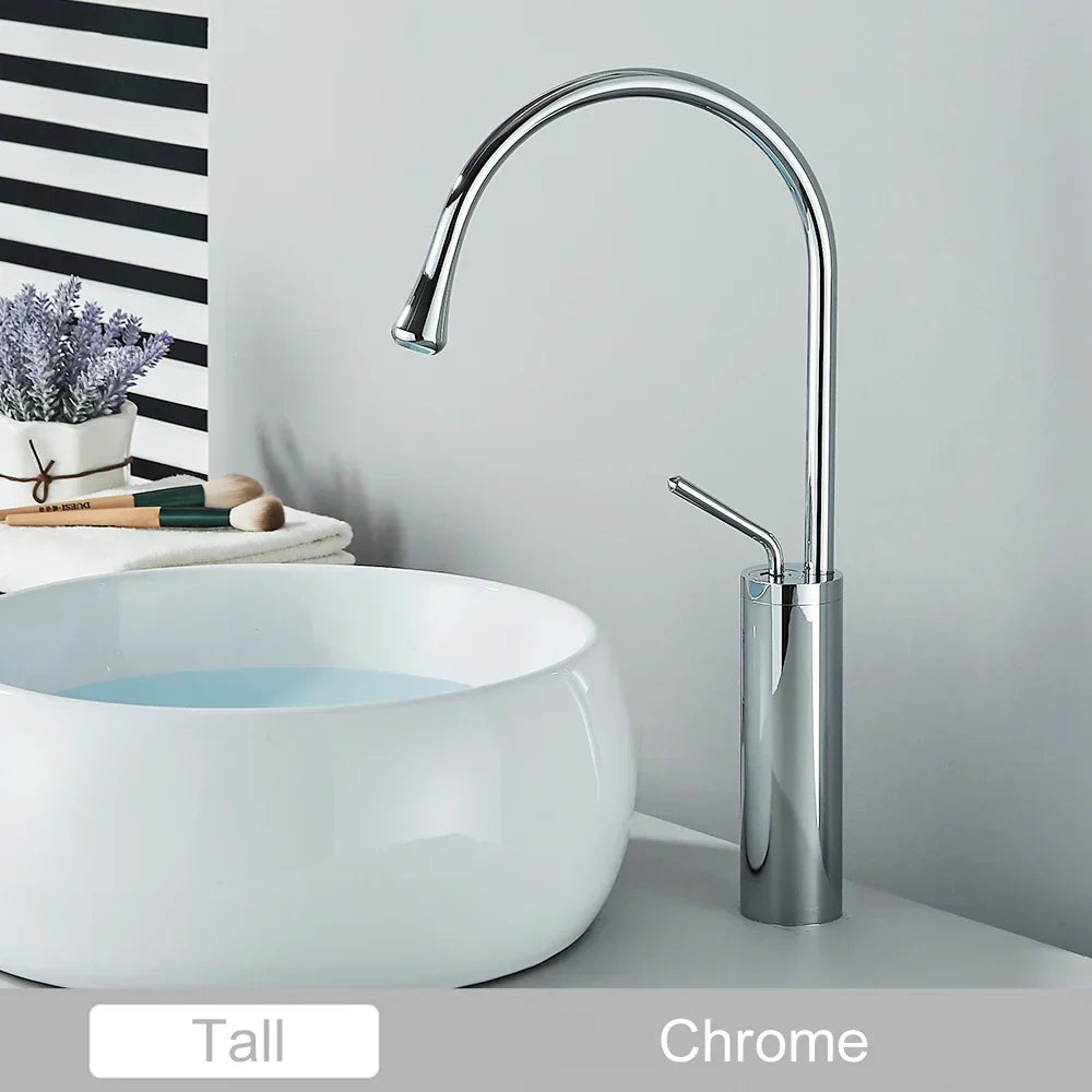 DecorBites™ Gold Tall Basin Faucet, 360 Swivel Waterfall Mixer for Bathroom Washbasin