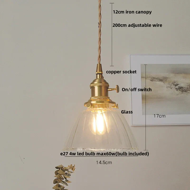 مصباح تعليق LED نحاسي من DecorBites™ بتصميم زجاجي شفاف حديث لغرفة الطعام