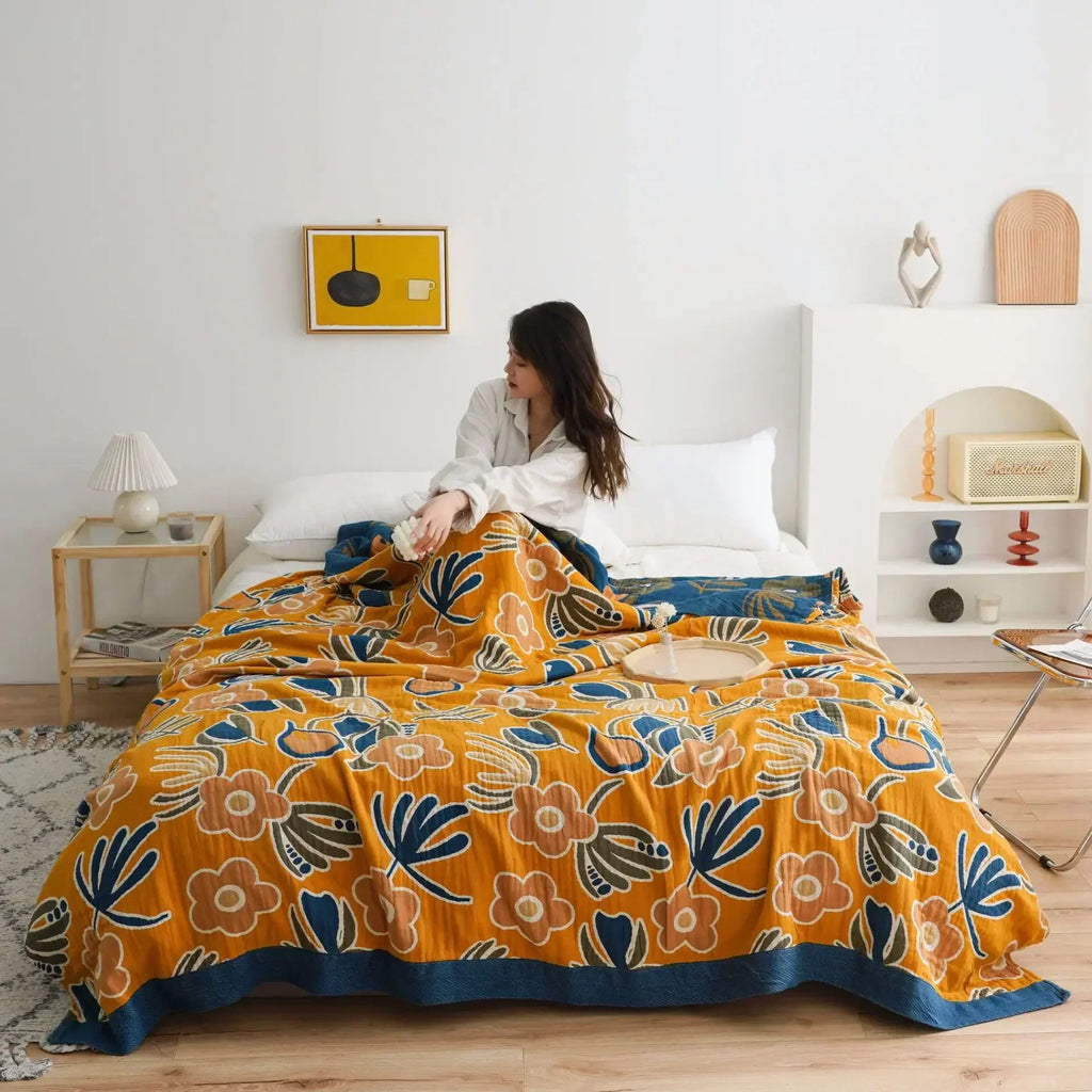 DecorBites™ 100% Cotton Nordic Throw Blanket - Soft Gauze Bedspread for Bedroom & Sofa