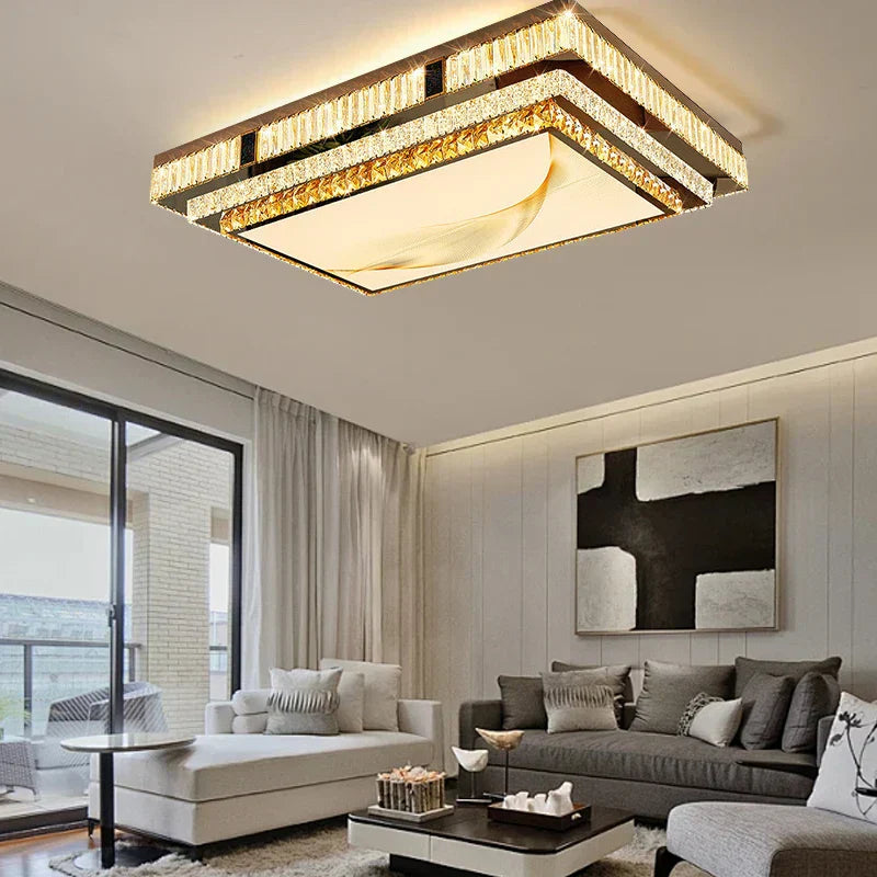 مصباح سقف ذهبي DecorBites™ | إضاءة غرفة نوم ومعيشة عصرية مستطيلة من الكريستال