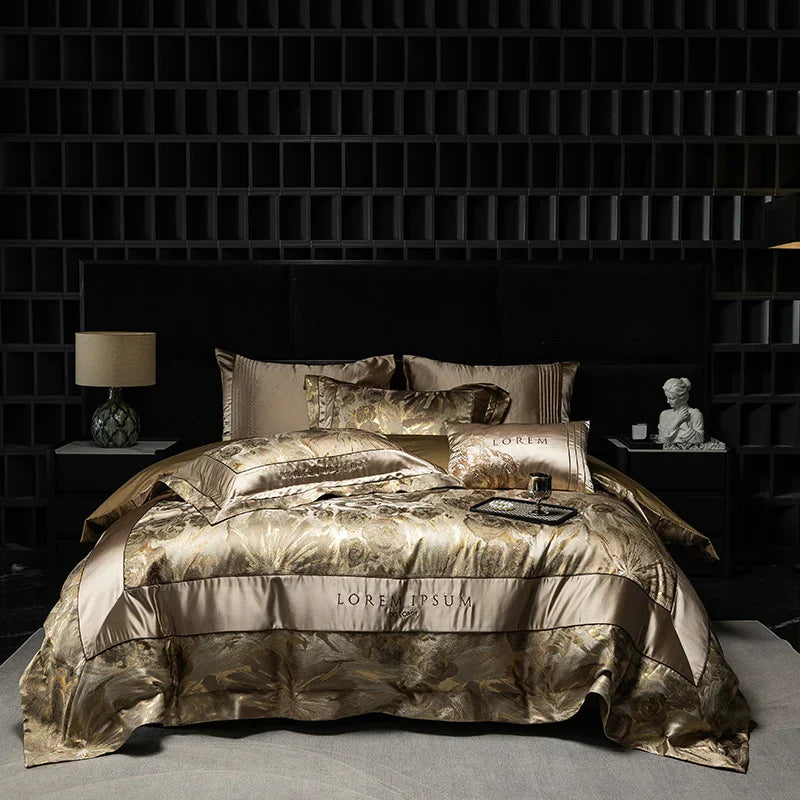 طقم مفرش سرير جاكار وبروكار فاخر من DecorBites™ مع قطن مصري وتطريز