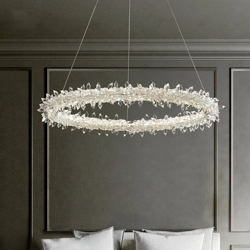 مصباح معلق كريستالي فاخر من DecorBites™ - مصباح دائري LED قابل للتعتيم بتصميم آرت ديكو
