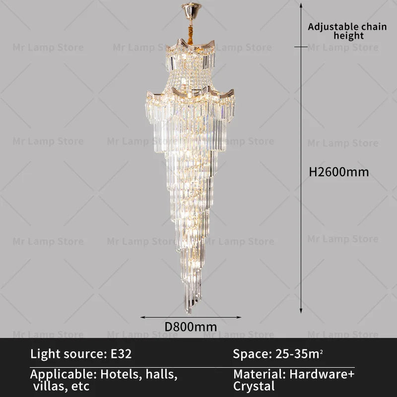 DecorBites™ Crystal Stair Chandelier: Modern Duplex Villa Light Luxury for Elegant Living Rooms