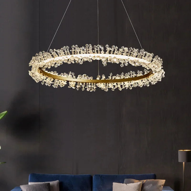 DecorBites™ Crystal Gold Ring LED Chandelier for Home Decoration Luxurious Living Room Dining Bedroom