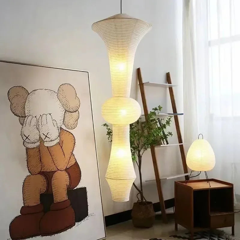 DecorBites™ مصباح معلق ورقي ياباني من القطن على طراز وابي سابي مع لمبة E27