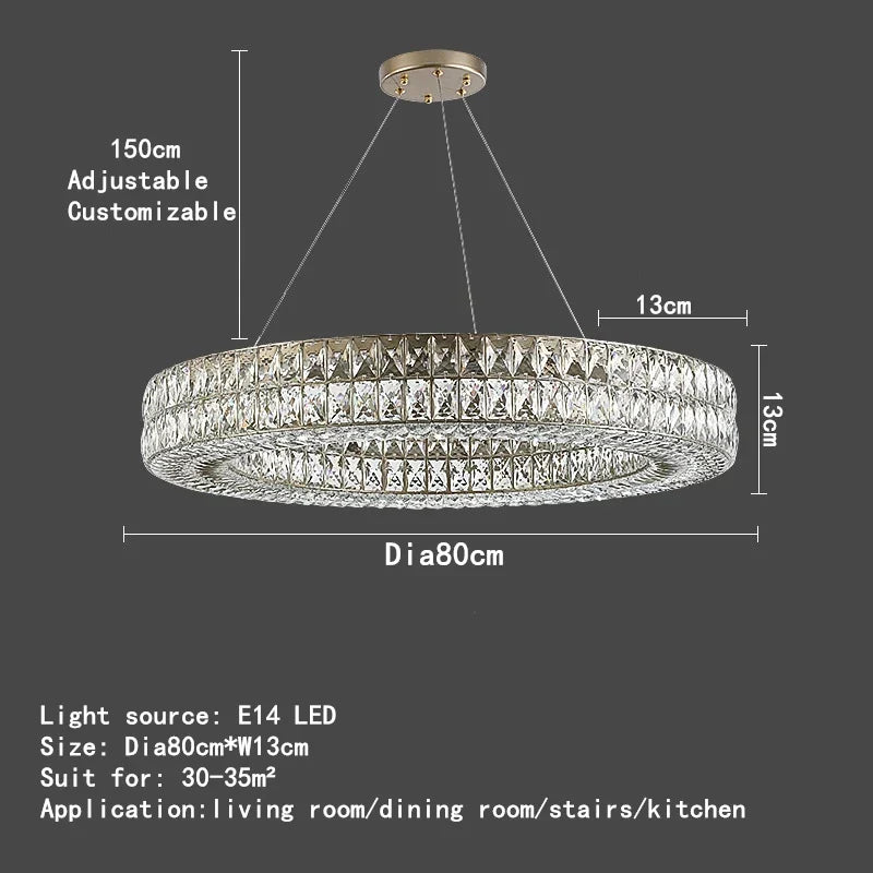 DecorBites™ مصباح معلق حلقي كريستالي K9: إضاءة LED فاخرة للديكور الداخلي لغرفة المعيشة وغرفة النوم والمطاعم