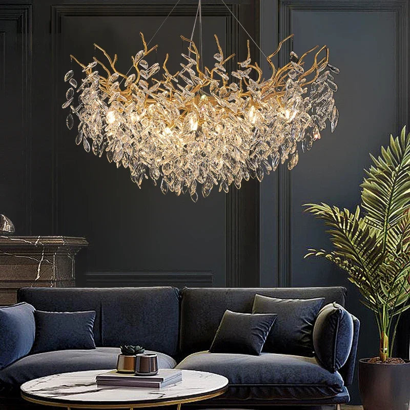DecorBites™ ثريات كريستال ذهبية لغرفة الطعام، مصباح تعليق فرعي، إضاءة كبيرة