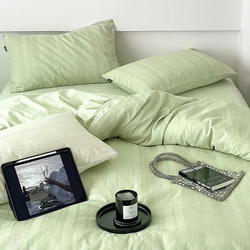 DecorBites™ Jacquard Cotton Bedding Set for Queen King Size - Skin Friendly Comforter Cover