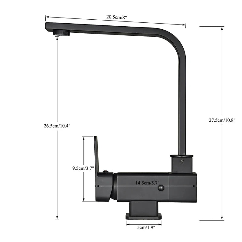 DecorBites™ 360° Rotating Black Kitchen Faucet, Deck Mount Sink Mixer Tap, 304 Stainless Steel