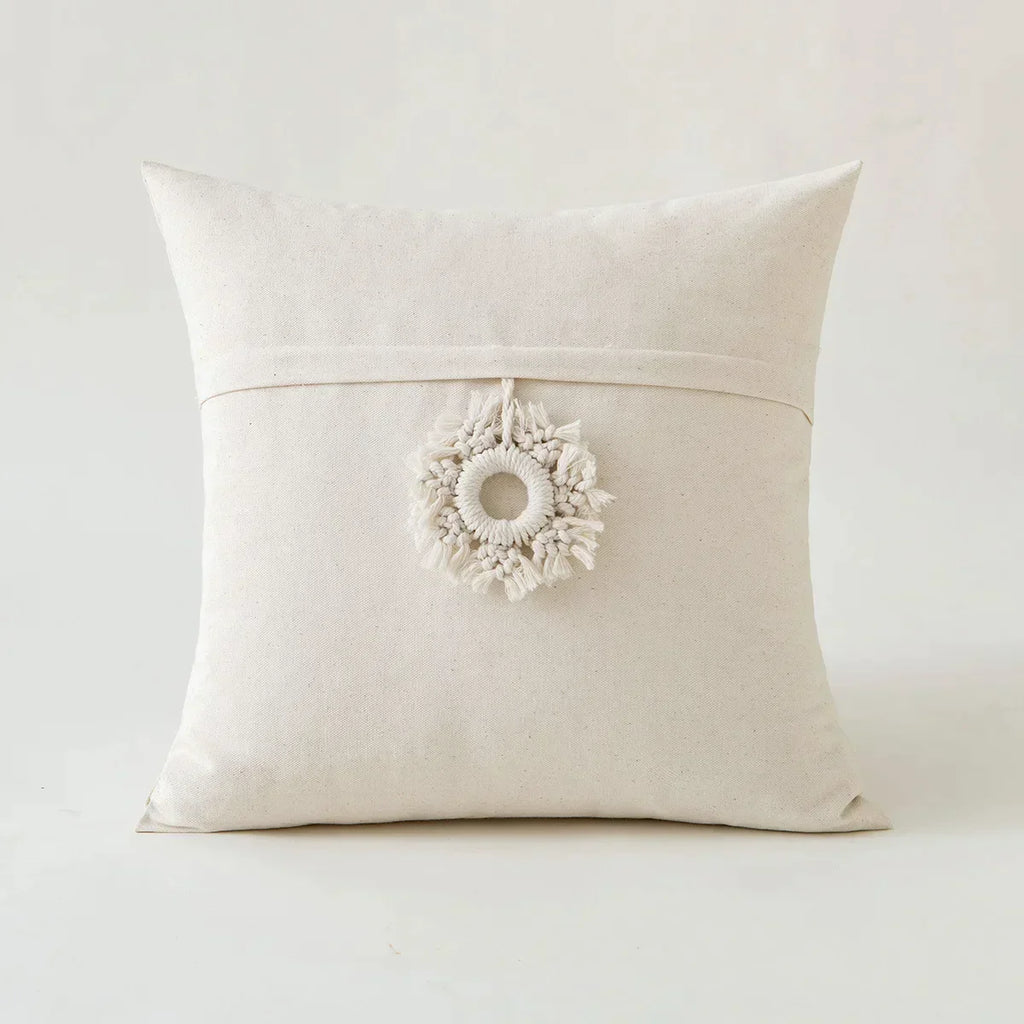 DecorBites™ Ivory Cushion Cover with Pompom Tassels - Home Decor for Living Room Sofa Booth