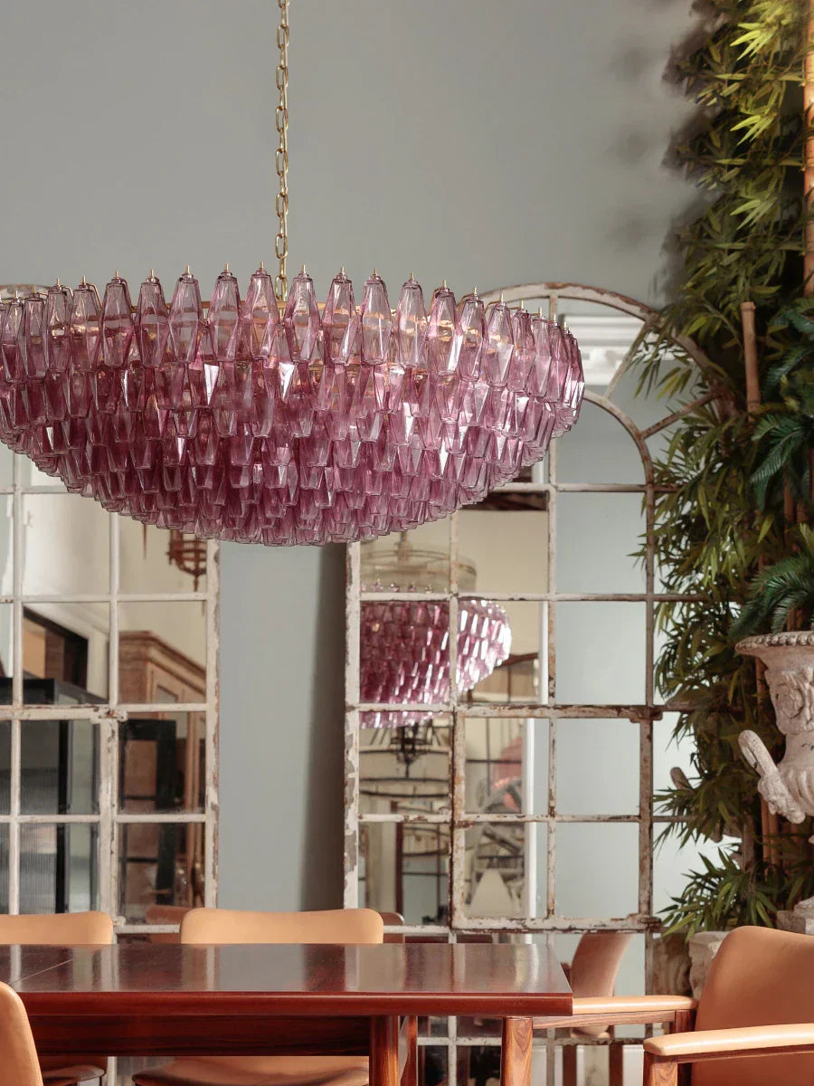"DecorBites™ Large Pink Glass Chandelier Amber Classic Lighting for Dining Room"