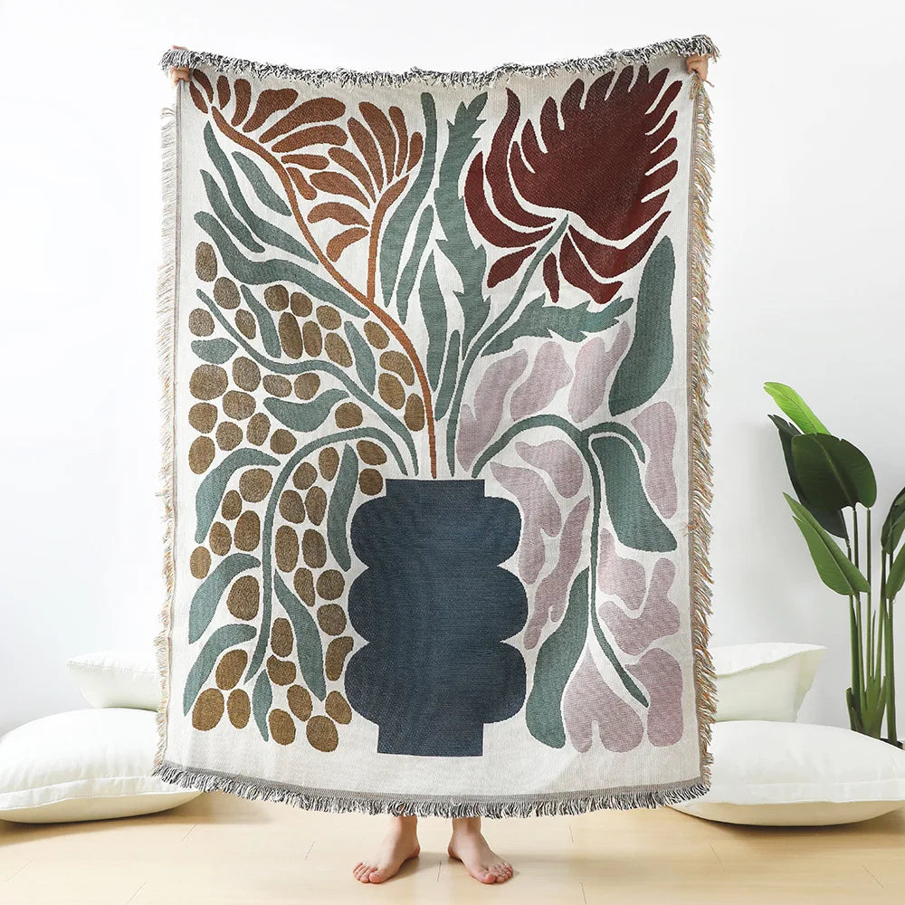 DecorBites™ Daisy Pattern Woven Throw Blanket: Stylish Tassel Thread Blanket for Home Decor & Picnics
