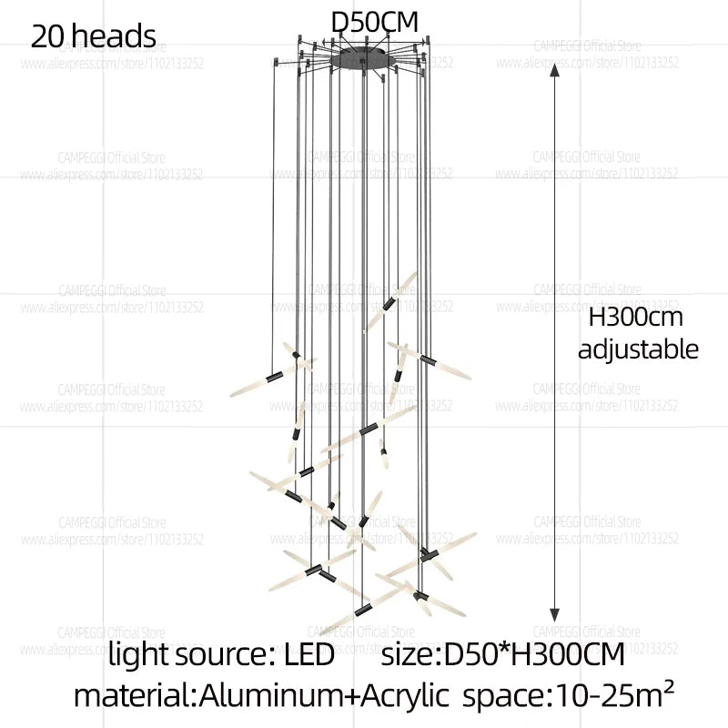 Modern Black Multi-Light Stairwell Pendant Light