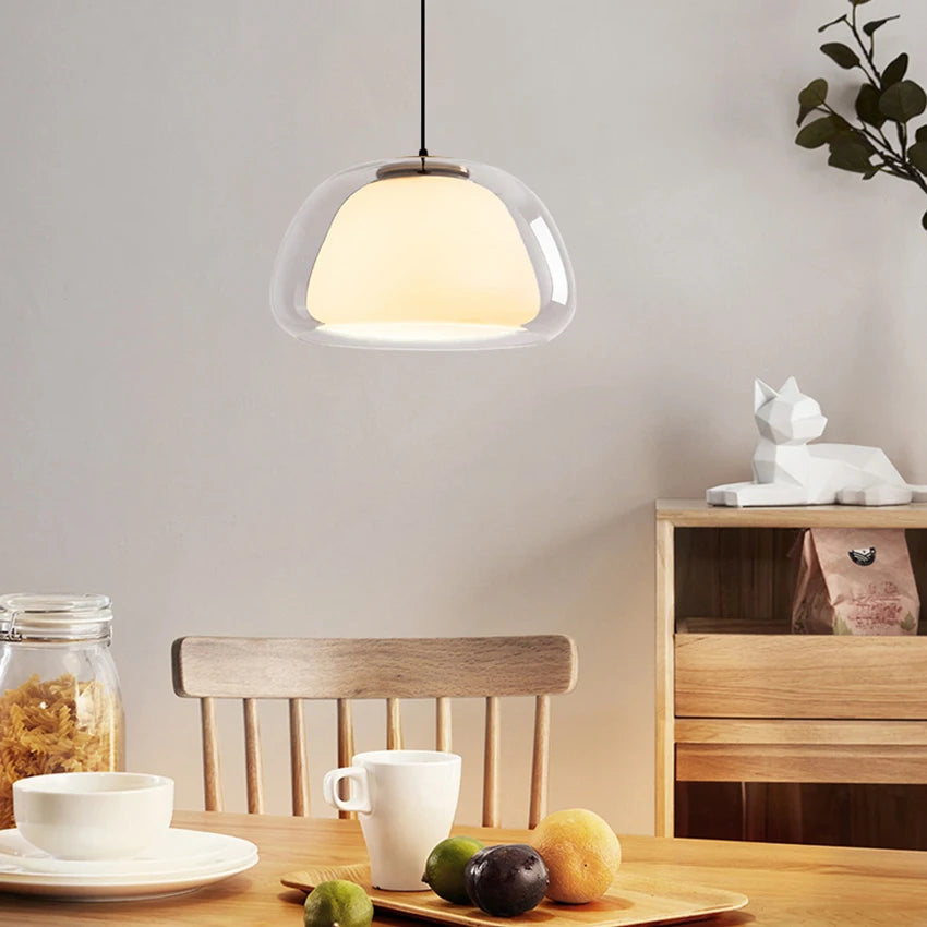Nordic Double Glass Pendant Light in Amber, Gray, or Clear