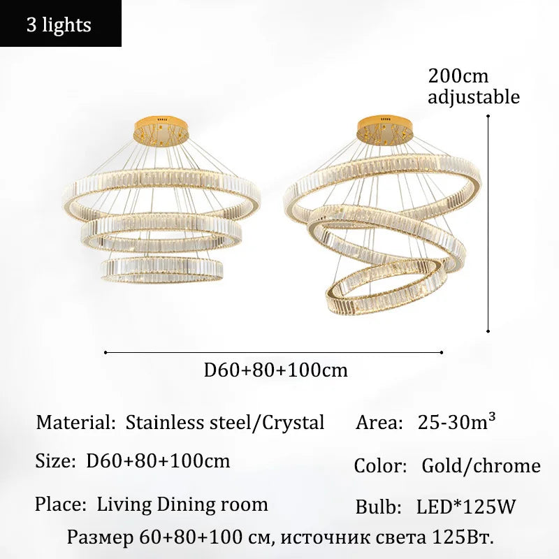 Modern Crystal Ring Pendant Chandelier In Gold Or Silver