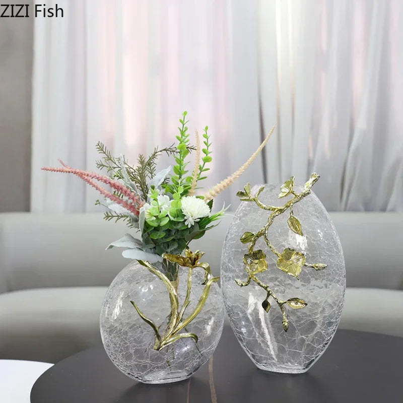 مزهرية زجاجية على شكل زهرة ذهبية من DecorBites™ لتزيين المكتب، فازات زهور جمالية، ديكور للغرفة
