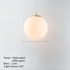 Nordic White Glass Globe Pendant Light With Iron Finish