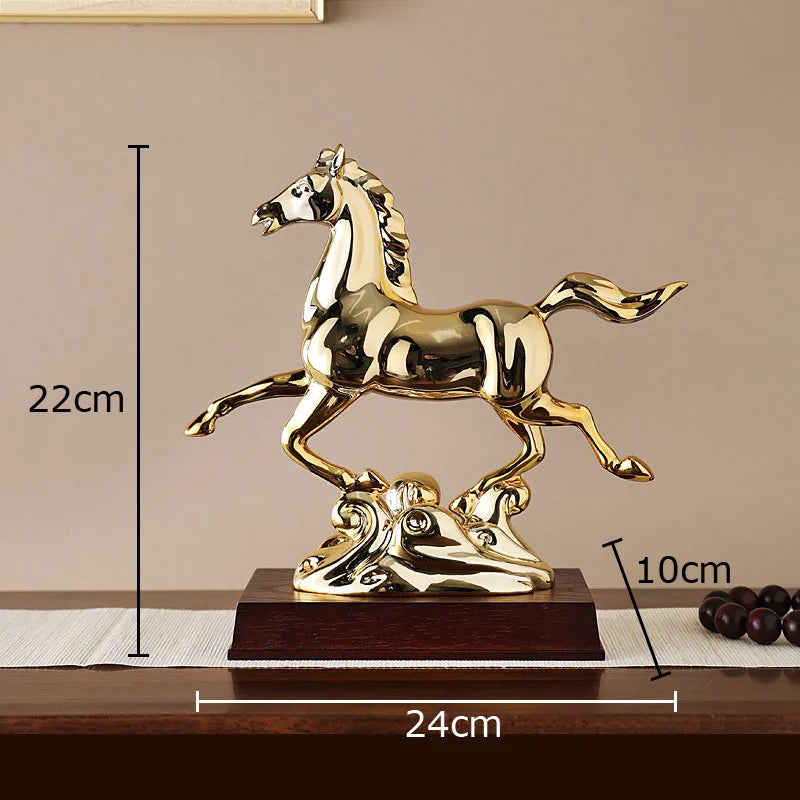 DecorBites™ Golden Horse Mascot Resin Statue Artwork for Aesthetic Room Decor