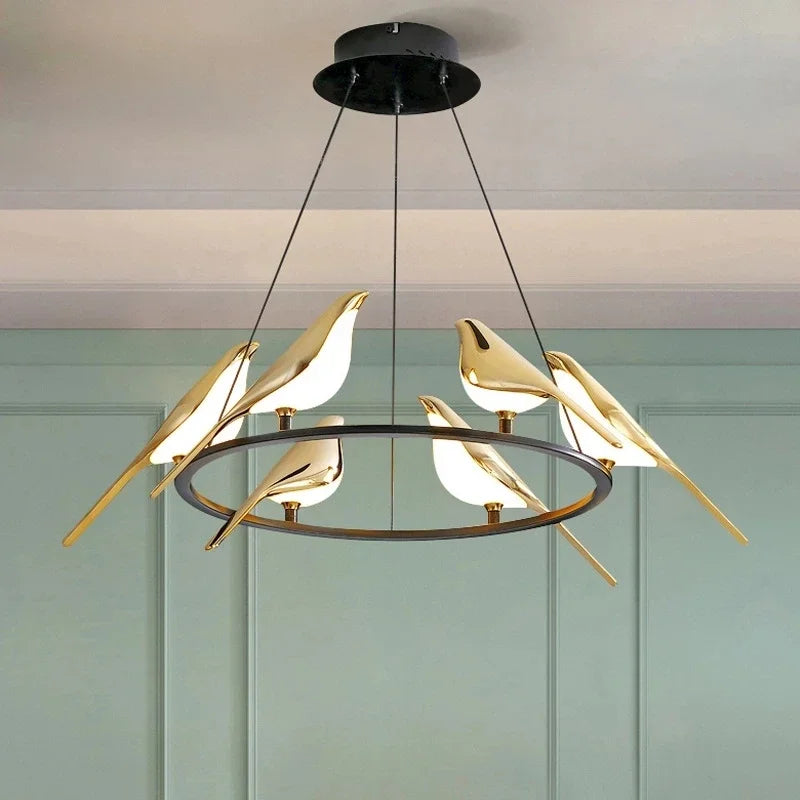 DecorBites™ Gold Magpie Bird LED Ceiling Chandelier for Dining Room Decor