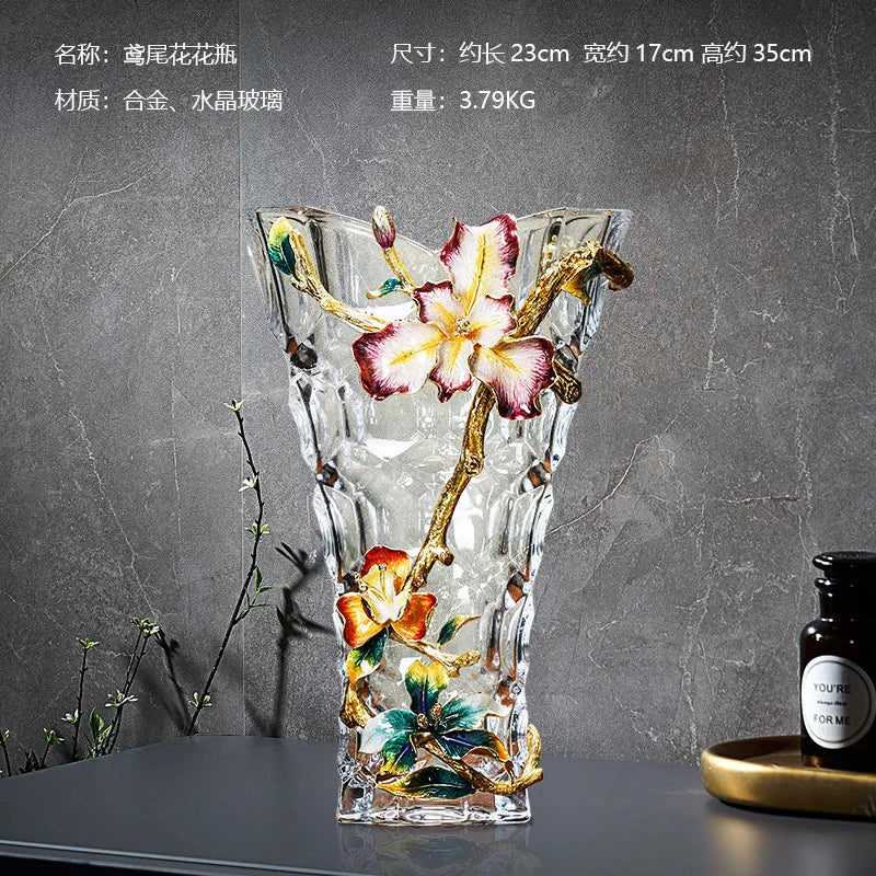 DecorBites™ Crystal Glass Vase: Modern Light Luxury Enamel Living Room Decor