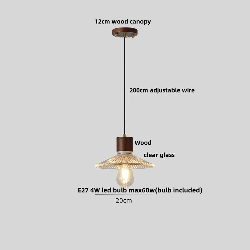 DecorBites™ مصباح معلق LED خشبي على الطراز الياباني، مصباح تعليق زجاجي شفاف قابل للتعديل