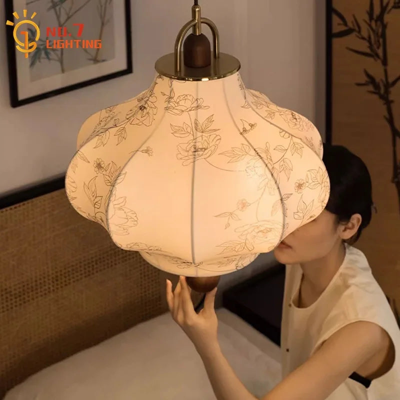 "DecorBites™ Wabi-sabi Retro Pendant Lights LED E27 Fabric Art Hanging Lamp for Home Decor"