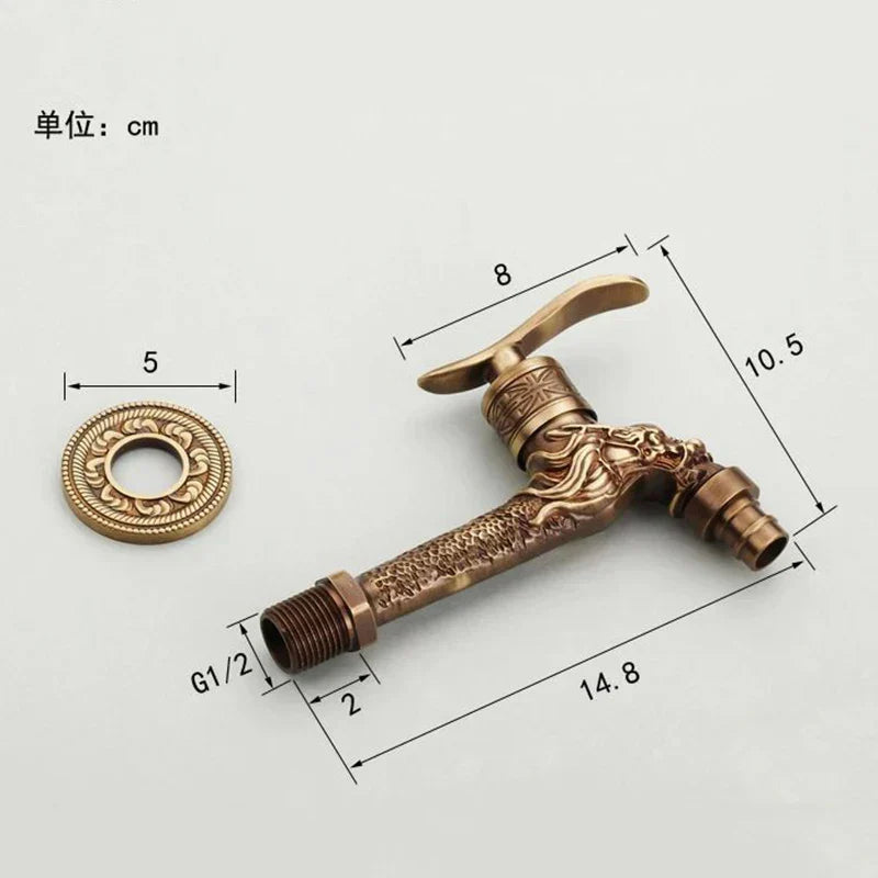 DecorBites™ Dragon Carved Antique Bronze Mop Faucet for Bathroom and Garden