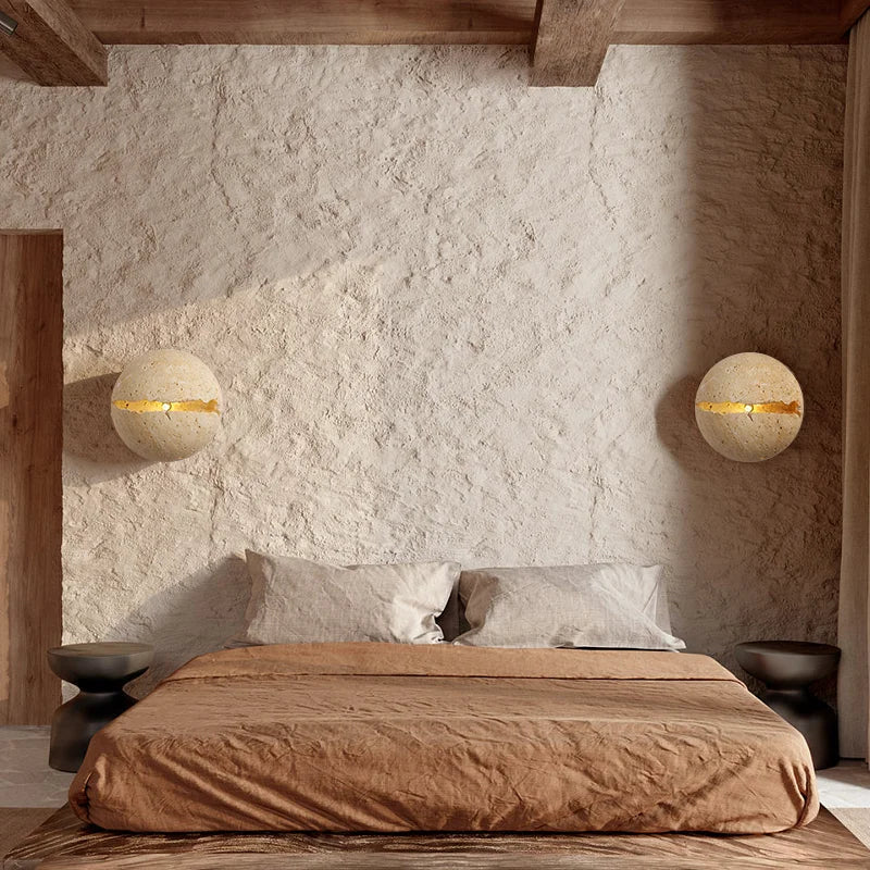 DecorBites™ Dino Egg Stone Art Wall Lamp Yellow Travertine LED Sconce Light Fixtures