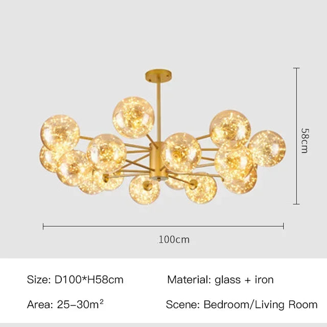 DecorBites™ Black Glass Ball LED Chandelier for Living Room, Bedroom - Dimmable Nordic Luxury Fixture