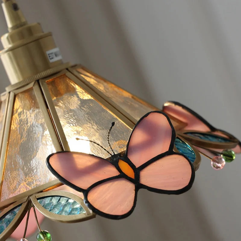 DecorBites™ Butterfly Glass Flower LED Pendant Lamp – Tiffany Style Adjustable Hanging Lamp