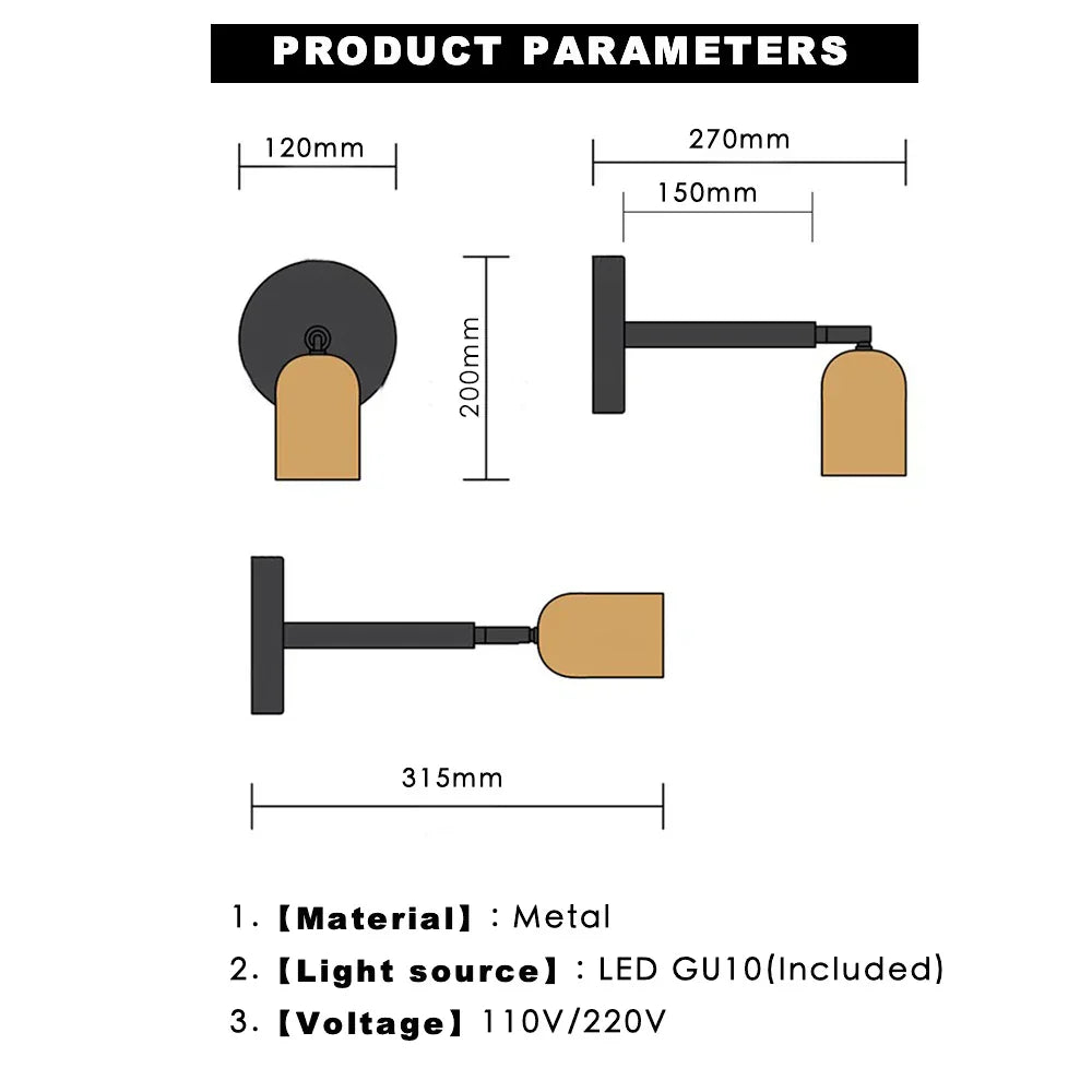 DecorBites™ Adjustable GU10 LED Wall Sconce Modern Wall Light for Living Room & Bedroom