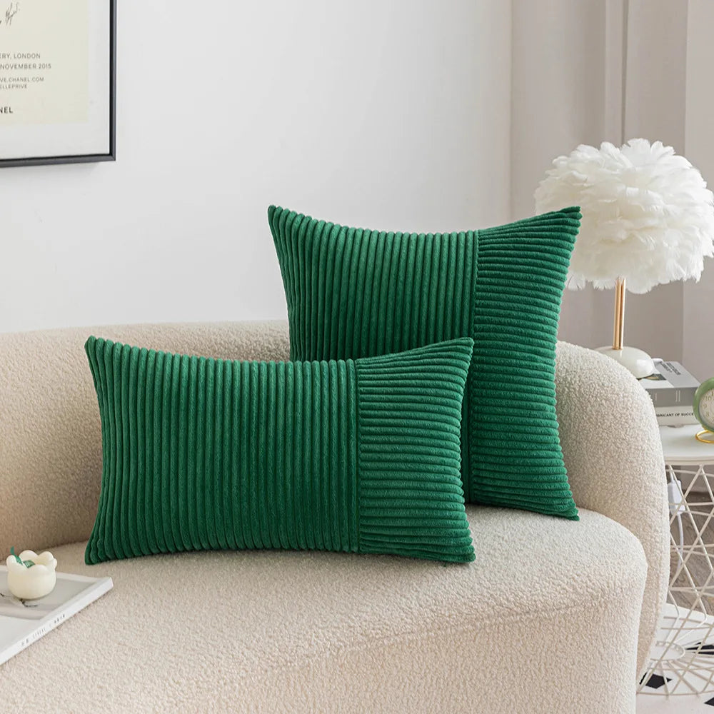 DecorBites™ Corduroy Striped Patchwork Throw Pillow Covers Set, Farmhouse Style Yellow Classic Pillowcases