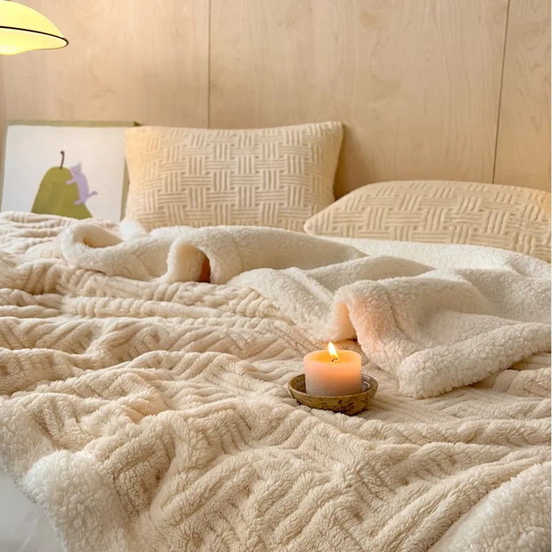 بطانية DecorBites™ مزدوجة الطبقات من صوف الحمل الجاكار لراحة وأناقة دافئتين
