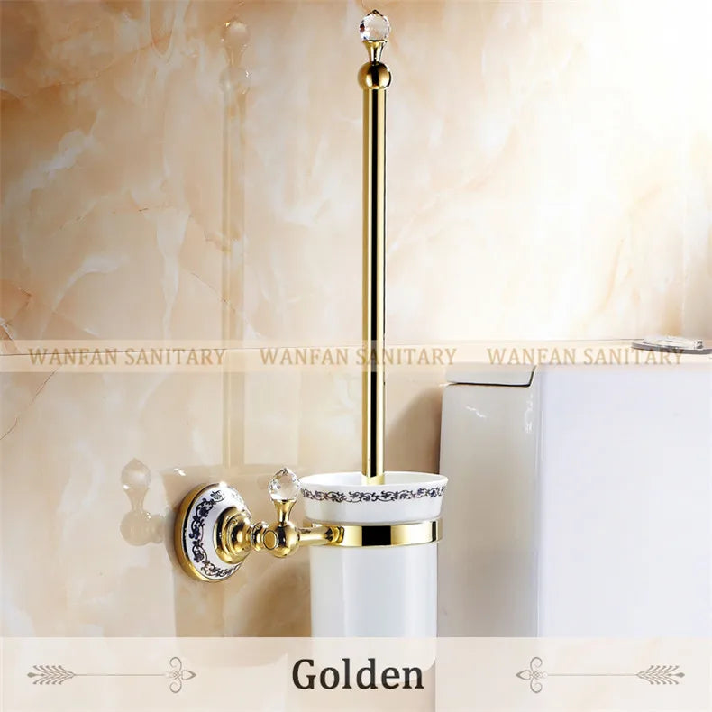 DecorBites™ Crystal Brass Gold Bathroom Accessories Set
