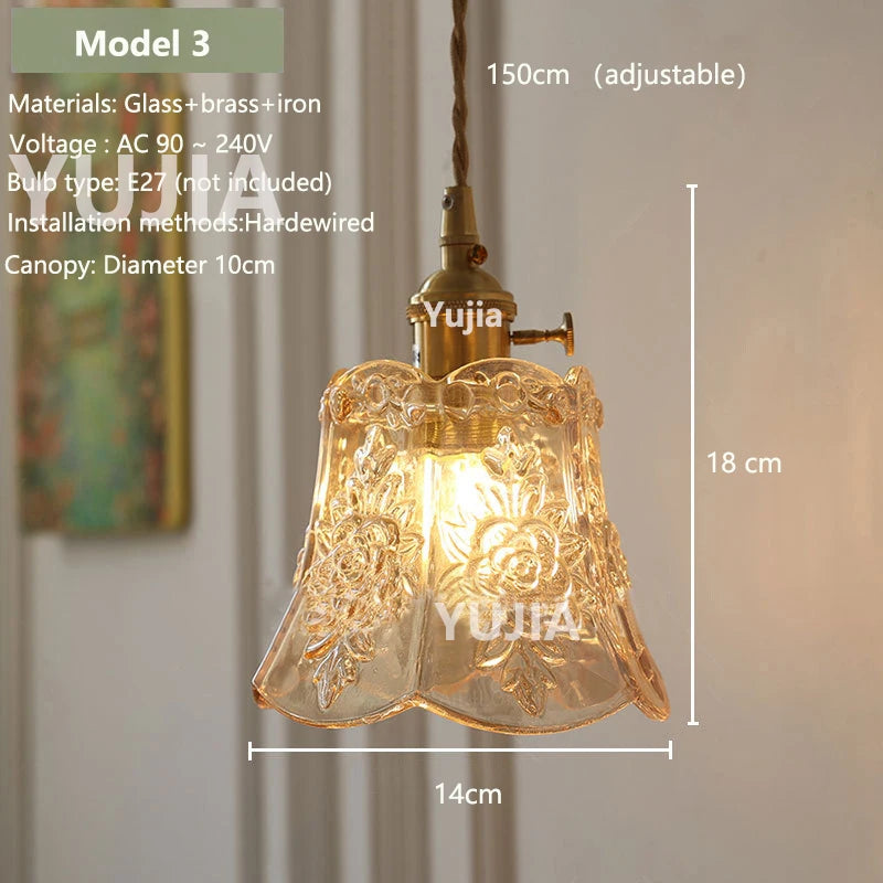 Vintage Amber Glass Pendant Light With Brass Detail