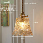 Vintage Amber Glass Pendant Light With Brass Detail