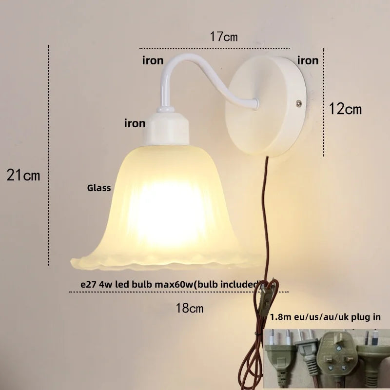 DecorBites™ Glass Iron LED Wall Sconce Pull Chain Switch White Stair Light