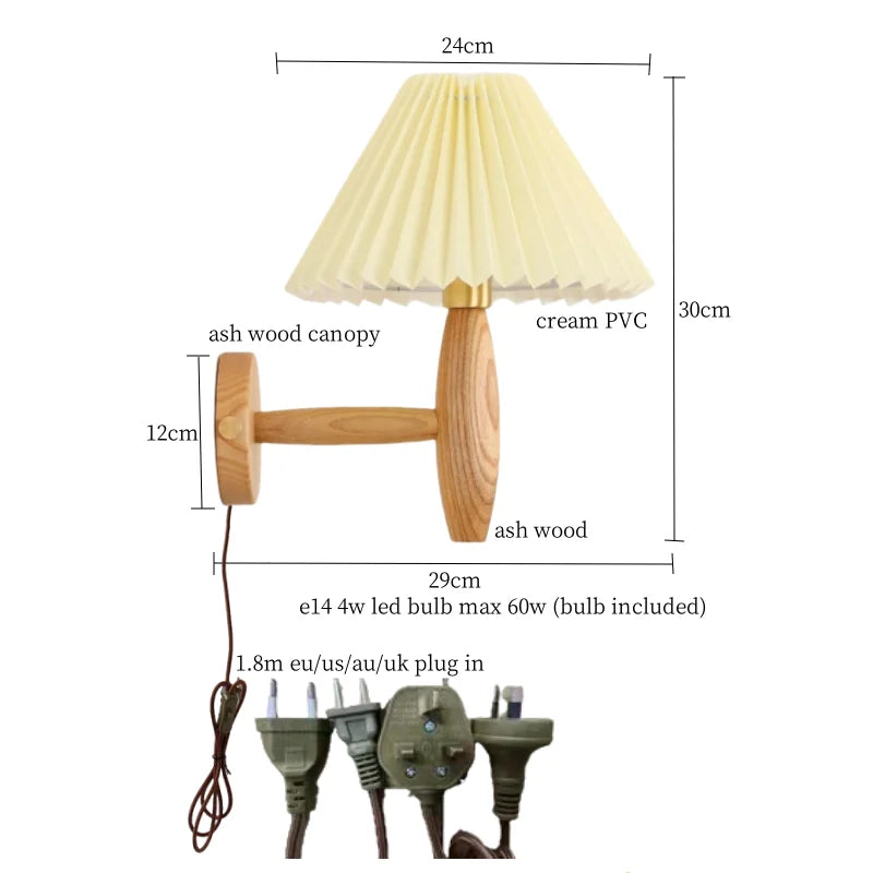 DecorBites™ Cream PVC LED Wall Lamps Japanese Walnut Wood Applique Murale