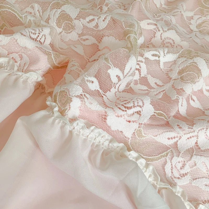 DecorBites™ Pink French Princess Bedding Set, Queen Size, Soft & Cozy with Lace Ruffles