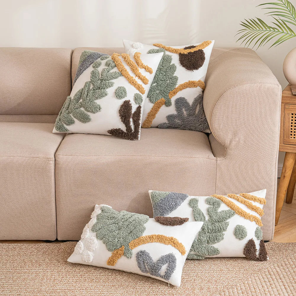 غطاء وسادة DecorBites™ مزخرف بأوراق الشجر على قماش قطني معنقد لديكور غرفة المعيشة والأريكة