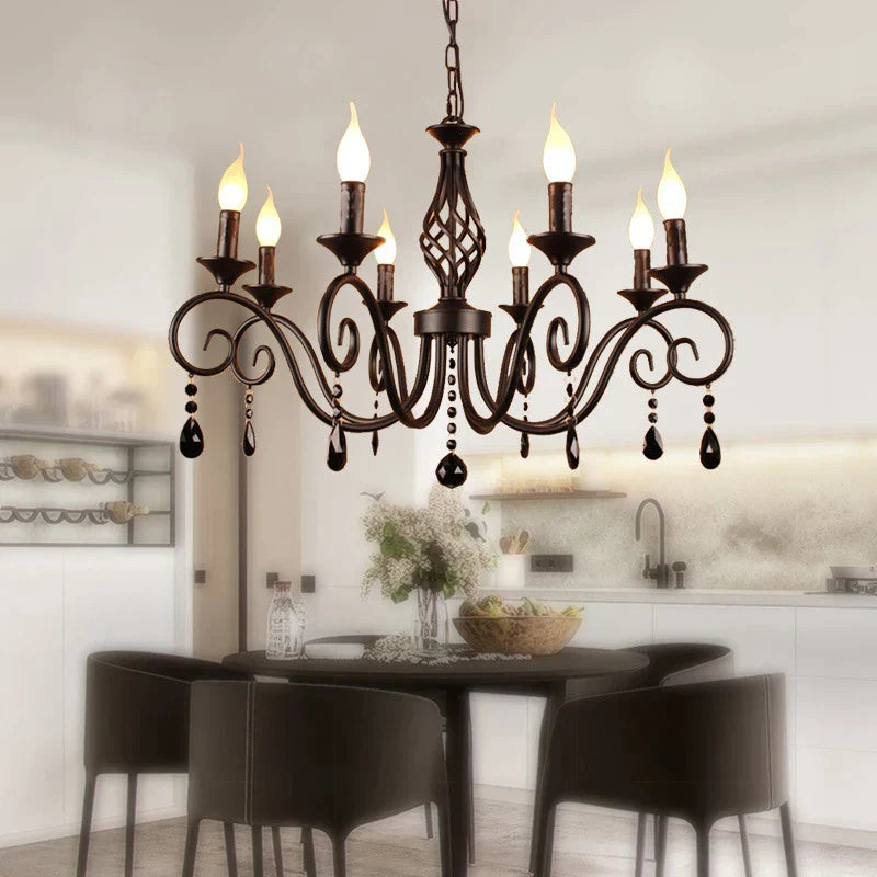 DecorBites™ Crystal Black Chandelier: Elegant Iron Ceiling Light for Bedroom, Dining Room, Study & Children's Room