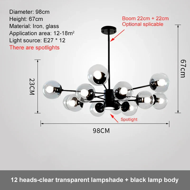 DecorBites™ Glass Ball LED Chandelier for Bedroom Dining Room - Elegant Ceiling Pendant Lamp
