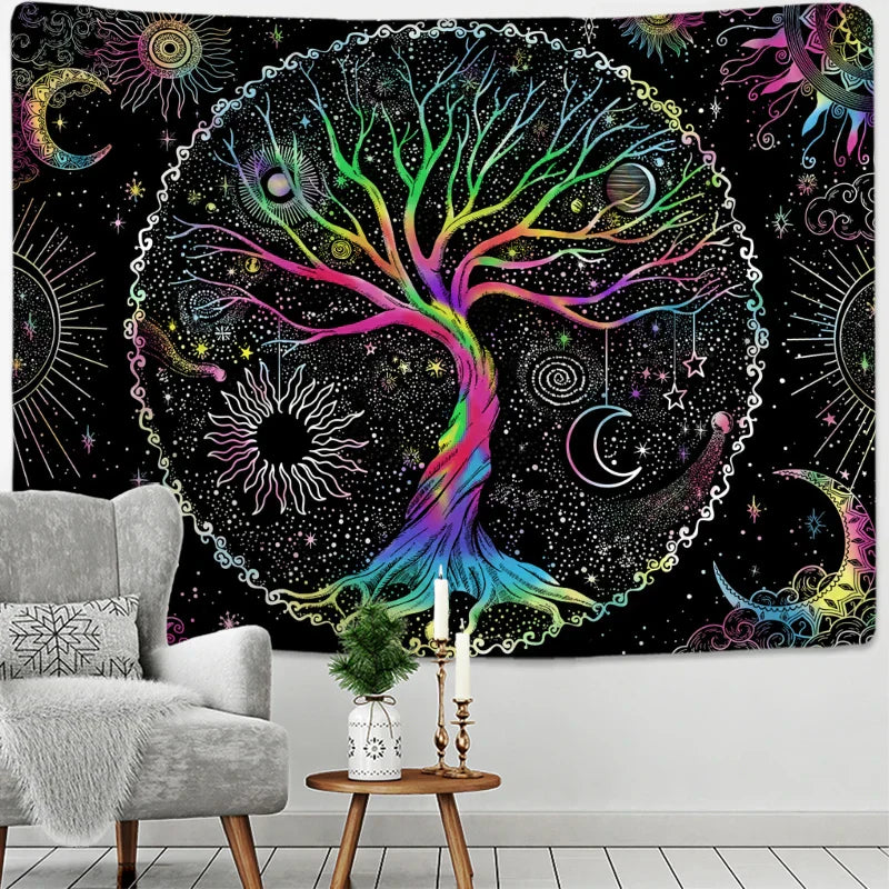 Abstract Tree Of Life Tapestry Wall Hanging by DecorBites™ - Psychedelic Hippie Tapiz Art