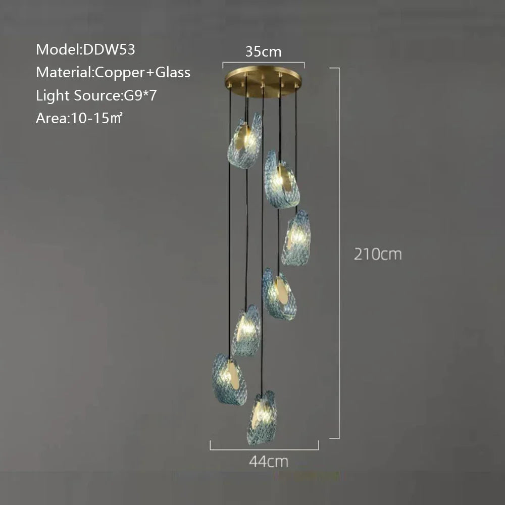 DecorBites™ ثريا سقف نحاسية على شكل ورقة شجر طاووس زرقاء بتصميم آرت ديكو بتقنية LED لغرفة المعيشة