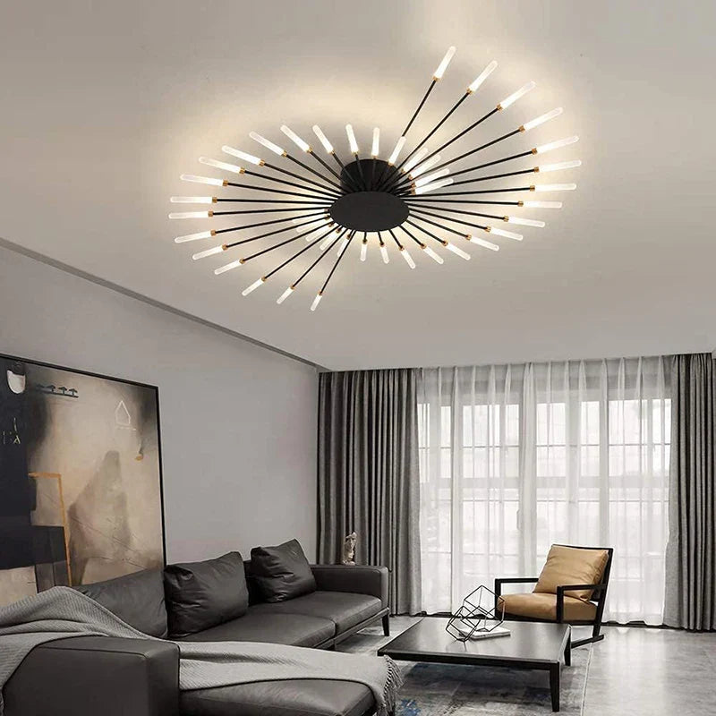 ثريا الألعاب النارية LED من DecorBites™: مصباح سقف عصري لديكور المنزل، إضاءة مطبخ سوداء