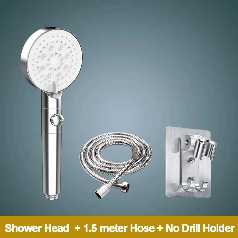 DecorBites™ 5-Function Shower Head with Stop Button, 10cm Panel, Silicone Gel Holes