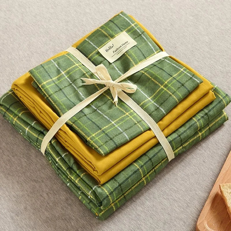 طقم مفروشات سرير قطني بطبعة شبكية يابانية من DecorBites™ مقاس كوين/كينغ لنوم مريح