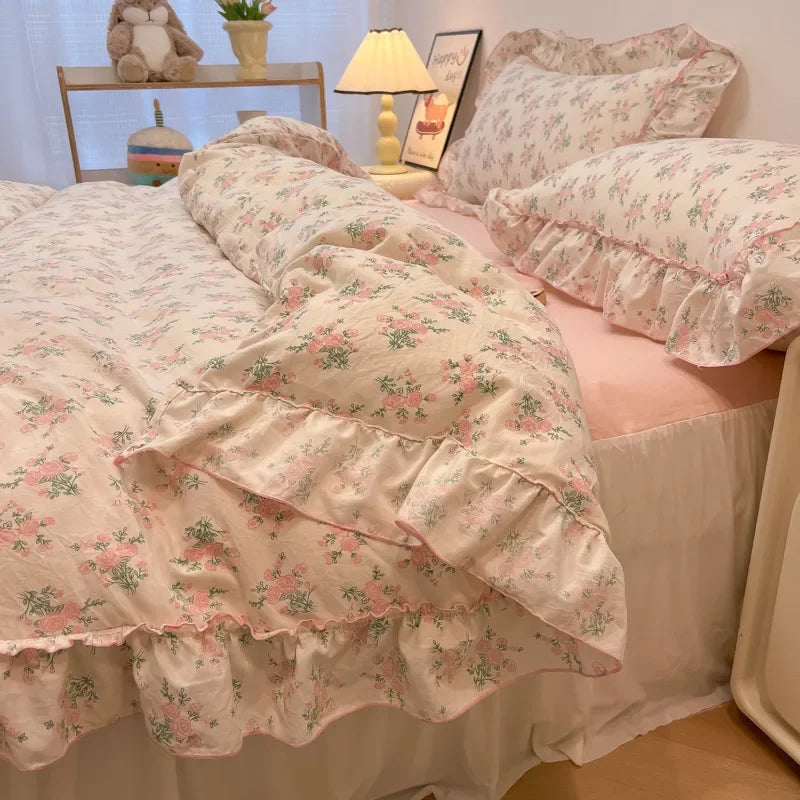 طقم مفروشات دانتيل من DecorBites™: تصميم مطبوع، حجم كوين مفرد، غطاء لحاف مريح، ملاءة مثبتة، كيسان وسادة
