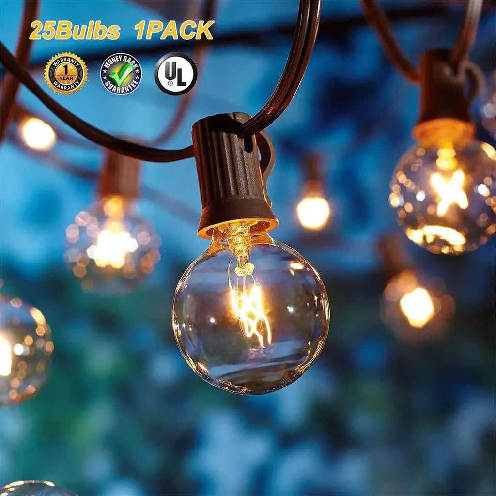 DecorBites™ G40 Edison Glass Incandescent String Lights - 25FT Waterproof Outdoor Patio Fairy Lights