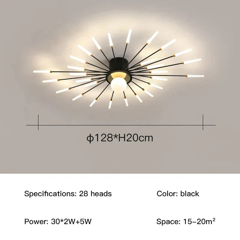 ثريا الألعاب النارية LED من DecorBites™: مصباح سقف عصري لديكور المنزل، إضاءة مطبخ سوداء